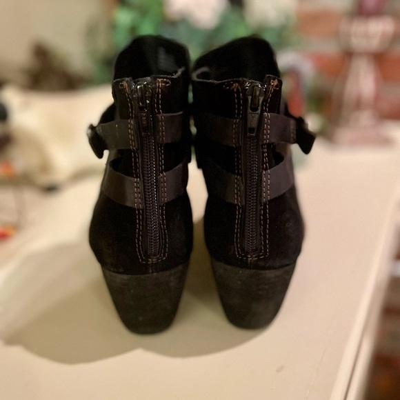 Korks Ankle Boot Contrast Suede Leather Heels Black Size 11 M Moto Grunge Goth - Picture 5 of 10